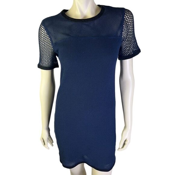 NWOT Navy Rag & Bone S/S Mesh Panel Sheath Knee Length Lined & Trimmed in Silk M - Picture 8 of 9
